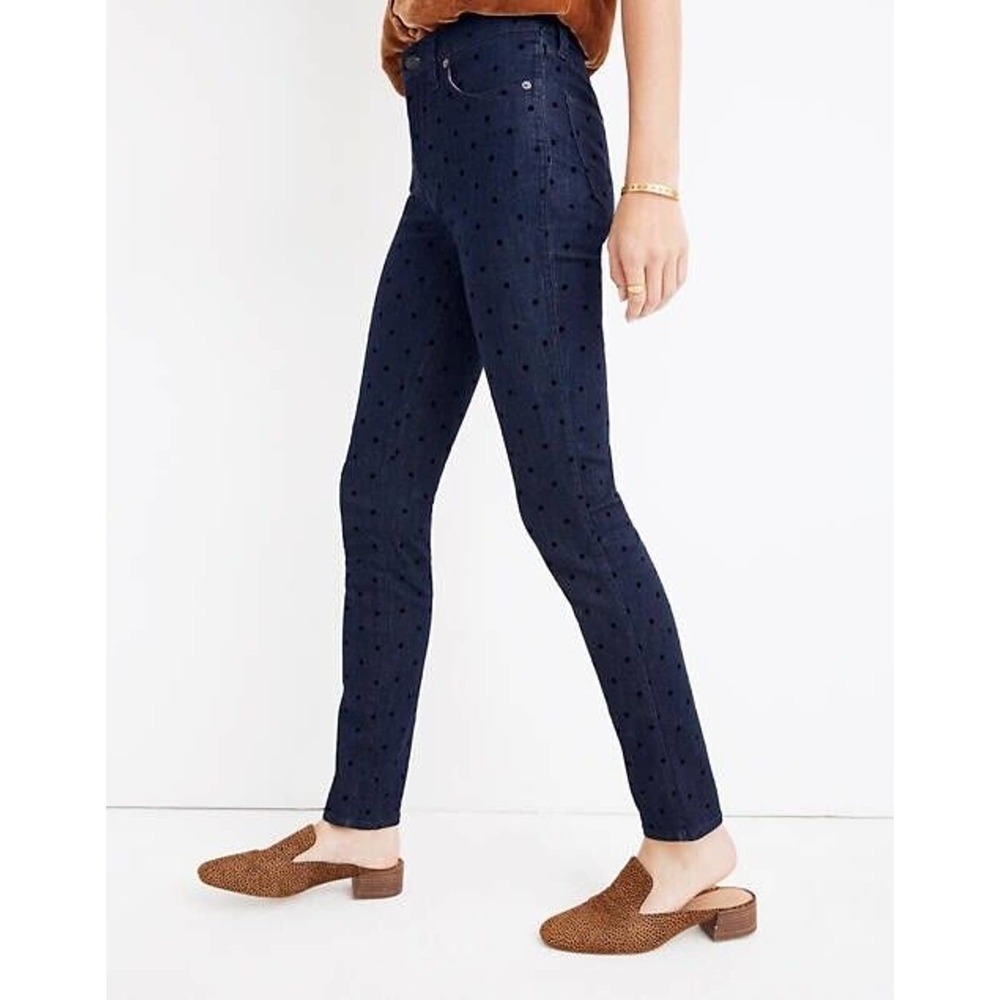 Madewell | Women's Blue Skinny Leg Flocked Dot 9" High-Rise Jeans Size 29